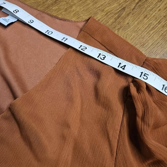 Nine West Rust Long Sleeve V-neck Blouse With Empire Waist - Picture 7 of 11